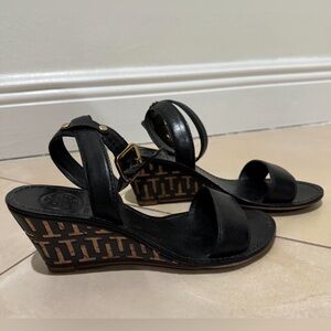 Tory Burch Black Leather Sandals Heel